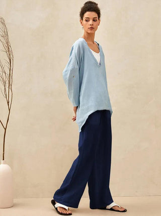 LINTICO 100% linen classic black pants with a relaxed fit, tailored waistband, and straight-leg design for casual or office wear.