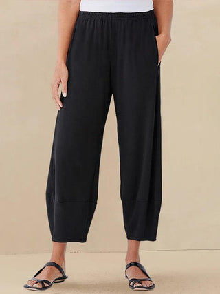 LINTICO 100% linen crop pants in charcoal black, stylish and breathable bottoms made from lightweight linen fabric.