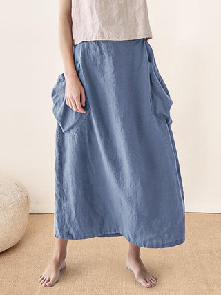 100% Linen Elastic Waist Skirt MARINA - Glamourous Grace