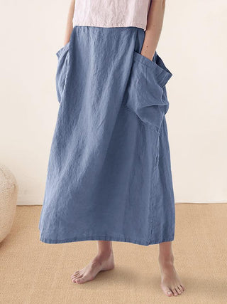 Linen Checked Elastic Waist Skirt MARINA - Glamourous Grace