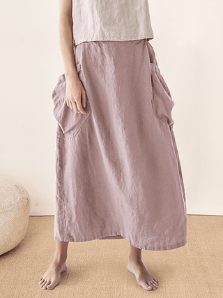 Linen Checked Elastic Waist Skirt MARINA - Glamourous Grace