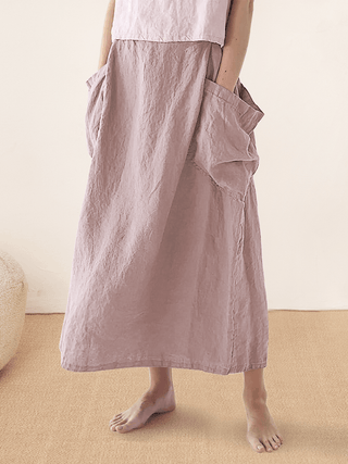 Linen Checked Elastic Waist Skirt MARINA - Glamourous Grace