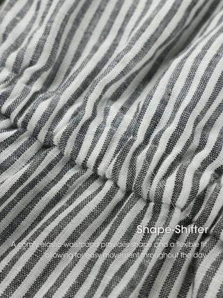 100% Linen Striped Elastic-Waist Midi Dress ARIA - Glamourous Grace