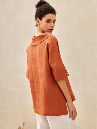Linen V Neck Short Sleeve Shirt SIERRA - Glamourous Grace