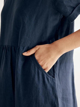 100% Linen V-Neck Waist Ruched Pocket Dress CHARLOTTE - Glamourous Grace