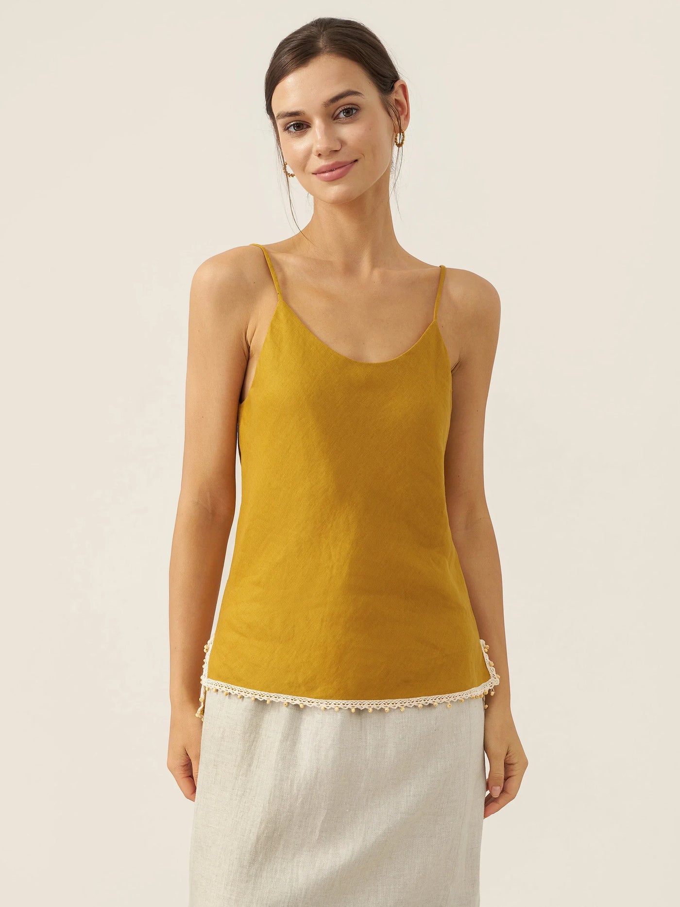 100% Linen Beaded Hem Camisole Bree - Glamourous Grace