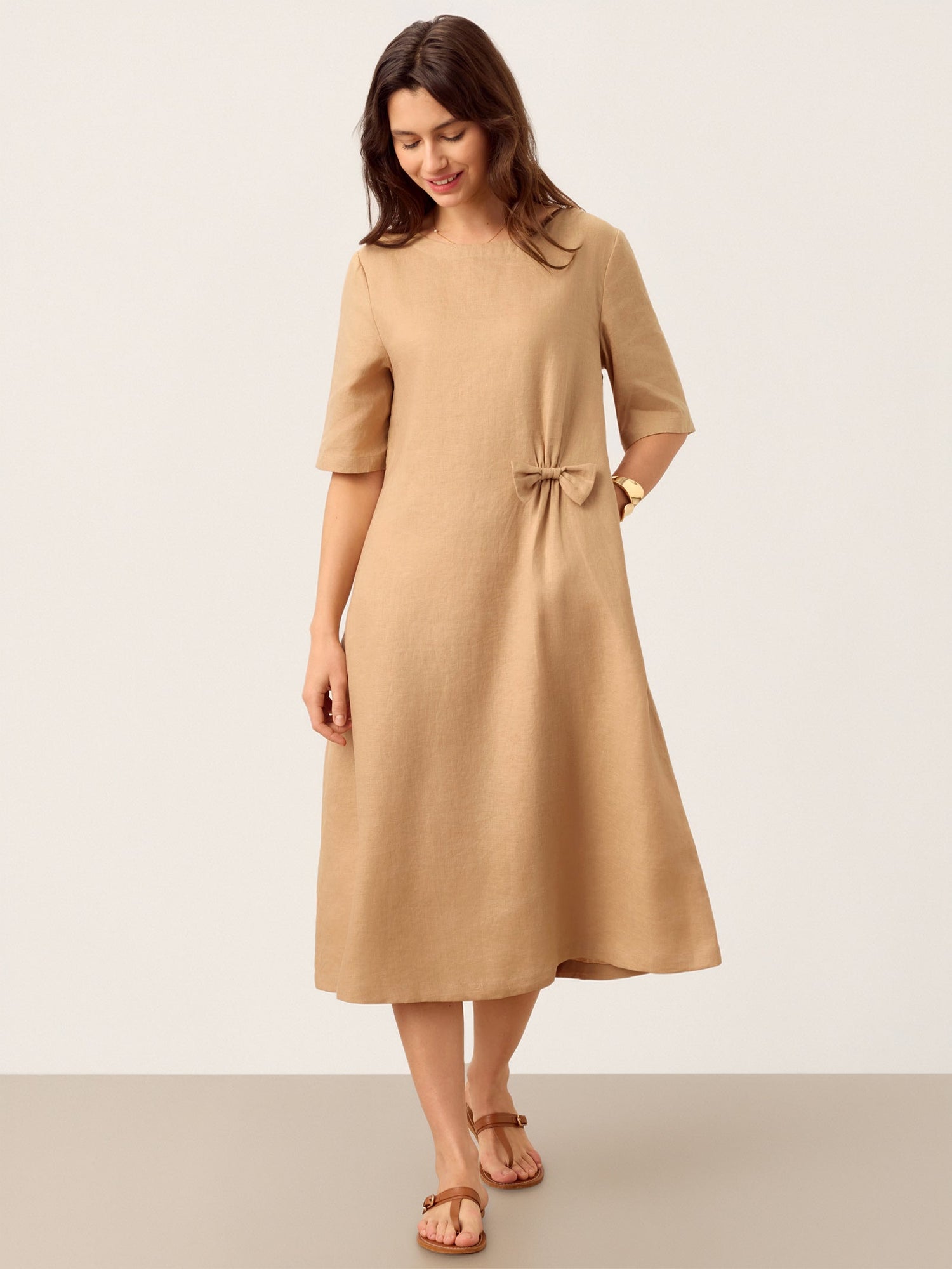 100% Linen Side-Gathered Bow Maxi Dress ESMERALDA - Glamourous Grace