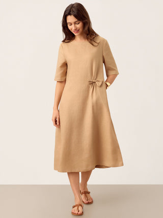 100% Linen Side-Gathered Bow Maxi Dress ESMERALDA - Glamourous Grace