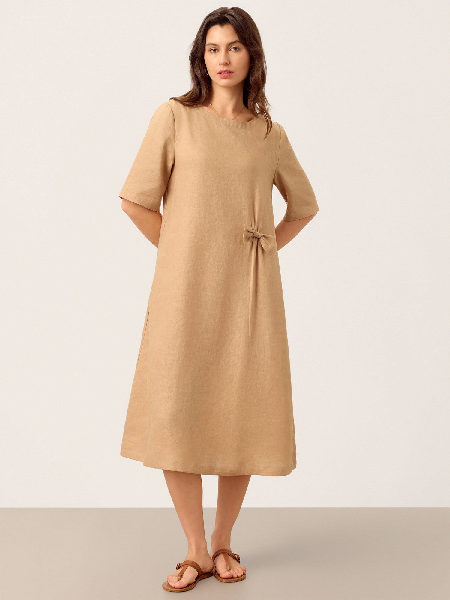 100% Linen Side-Gathered Bow Maxi Dress ESMERALDA - Glamourous Grace
