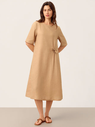 100% Linen Side-Gathered Bow Maxi Dress ESMERALDA - Glamourous Grace