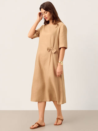 100% Linen Side-Gathered Bow Maxi Dress ESMERALDA - Glamourous Grace