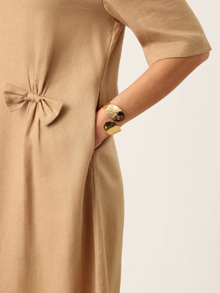 100% Linen Side-Gathered Bow Maxi Dress ESMERALDA - Glamourous Grace