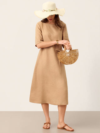 100% Linen Side-Gathered Bow Maxi Dress ESMERALDA - Glamourous Grace