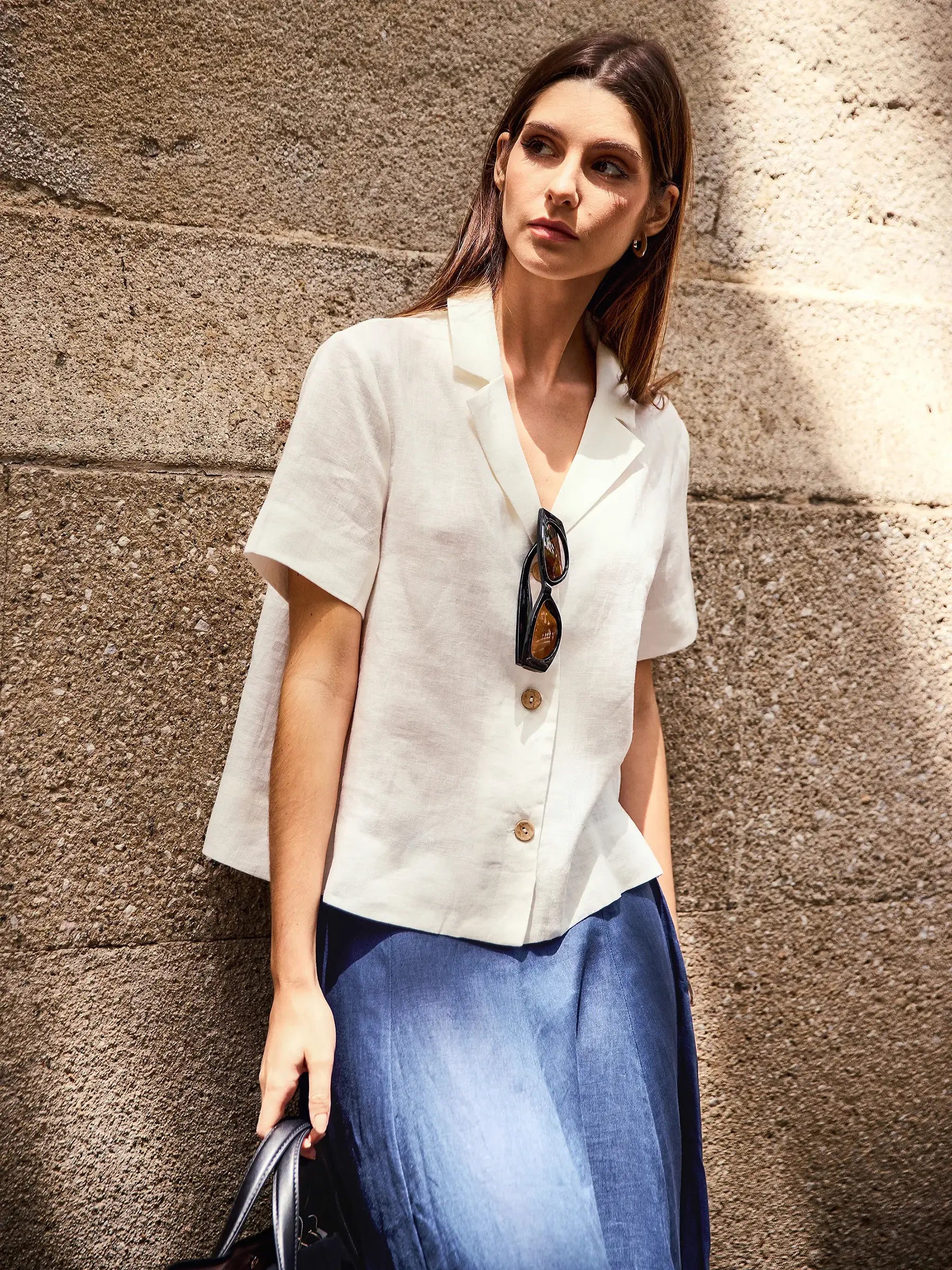 100% Linen Button-Up Short Sleeve Shirt ORENDA - Glamourous Grace