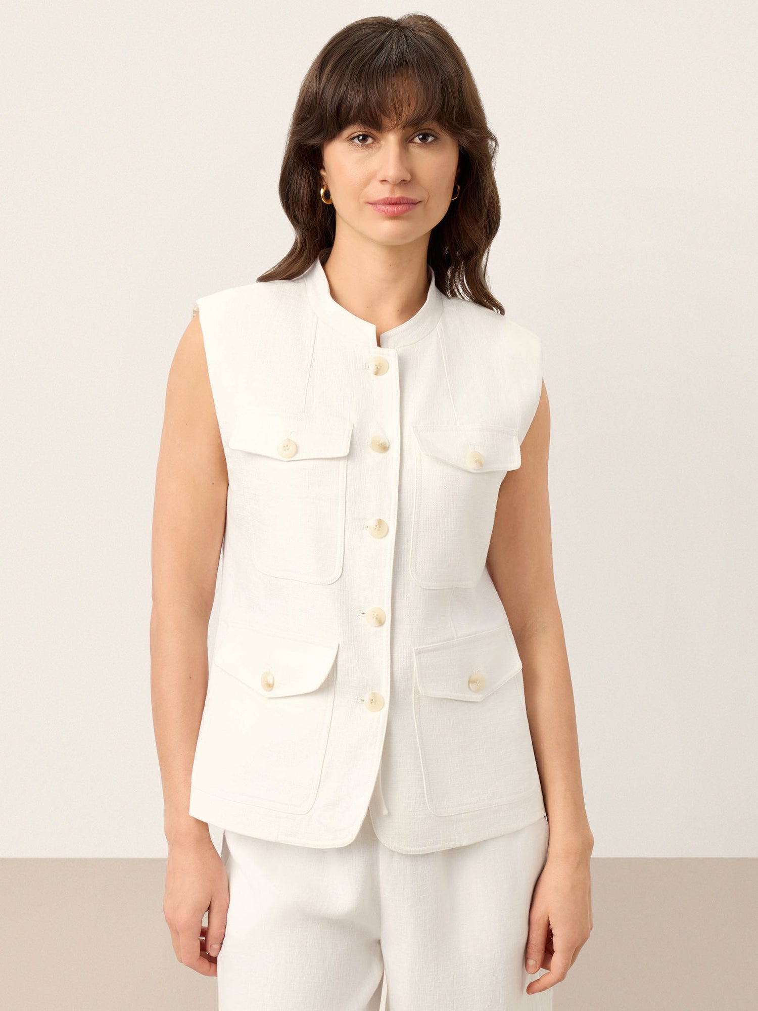 Linen Four-Pocket Tailored Sleeveless Vest COSIMA - Glamourous Grace
