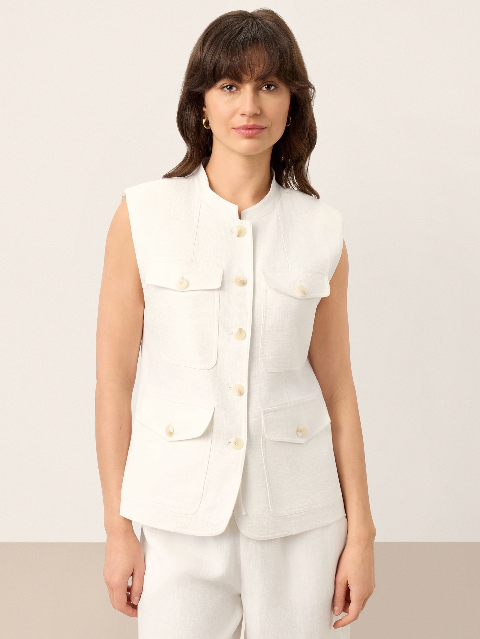 Linen Four-Pocket Tailored Sleeveless Vest COSIMA - Glamourous Grace