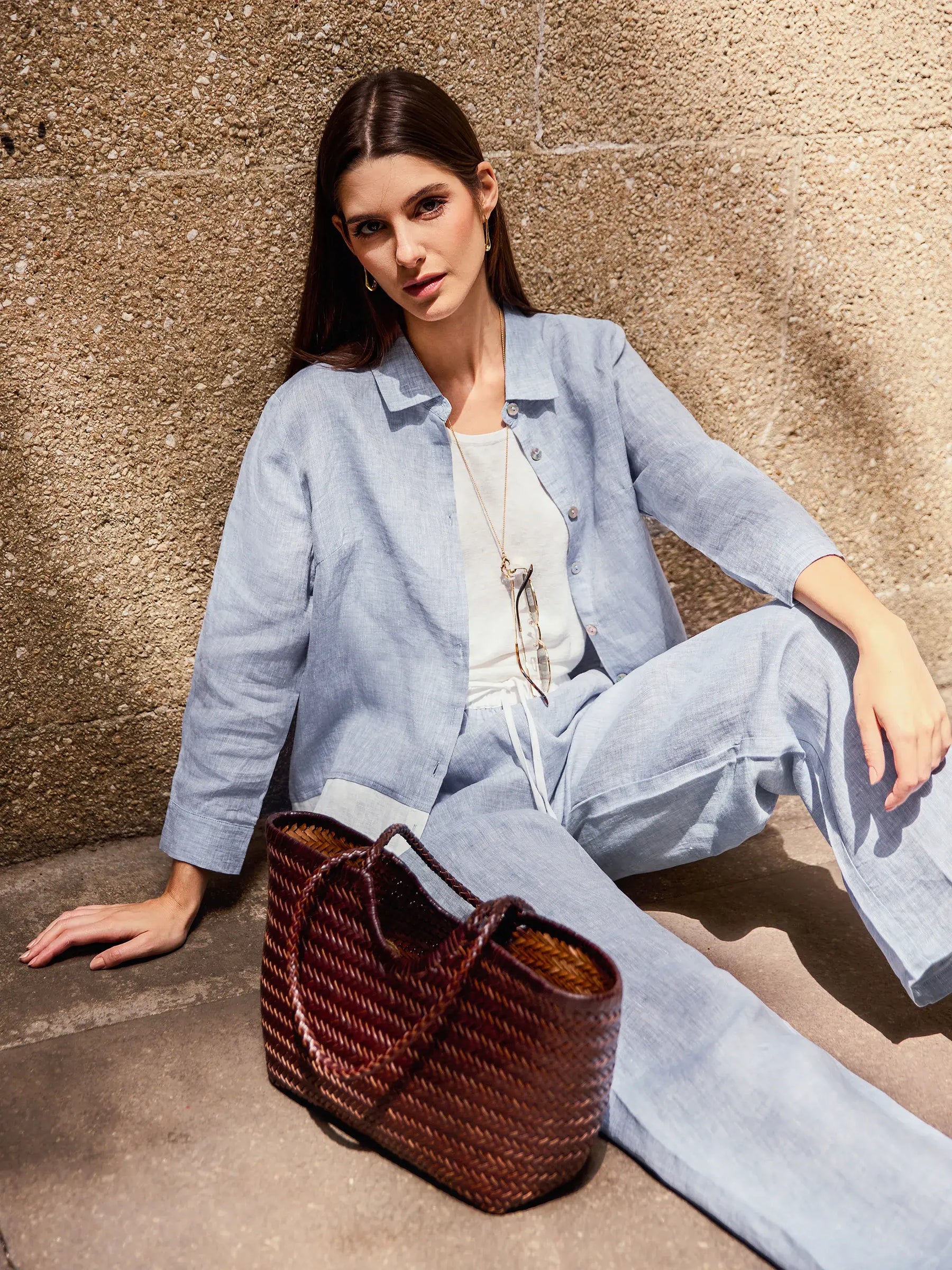 100% Linen Buttoned Closure Color-Blocked Shirt JANICE - Glamourous Grace