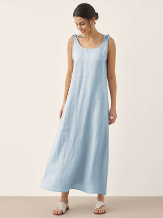 Baby blue linen maxi camisole dress by LINTICO, featuring a relaxed fit and lightweight, breathable fabric for casual wear.