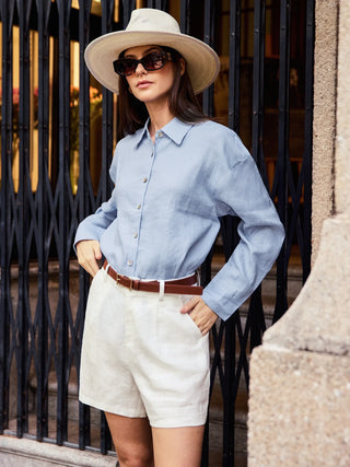 100% Linen Pleated Linen Shorts ELLEN - Glamourous Grace