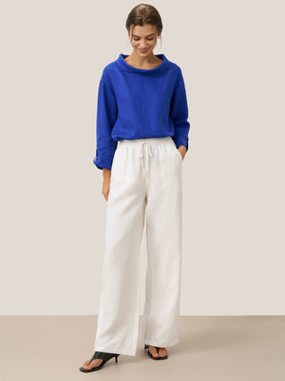 LINTICO 100% linen classic pants in optic white, stylish and comfortable bottoms for casual or formal wear.