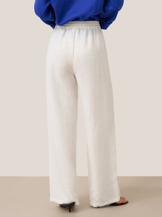 LINTICO 100% linen classic pants in optic white, casual fit, lightweight breathable linen bottoms for women.