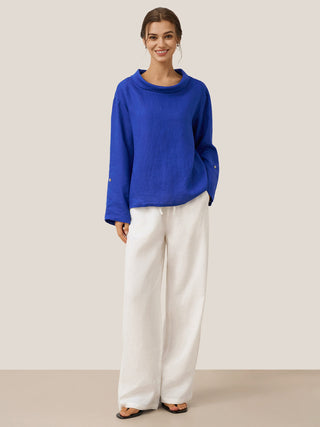 LINTICO 100% linen classic pants in optic white, stylish, lightweight bottoms with a relaxed fit and clean design.