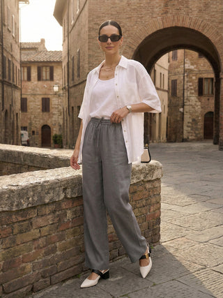 LINTICO 100% linen classic pants in neutral grey, stylish and comfortable bottoms with a relaxed fit and tailored design.