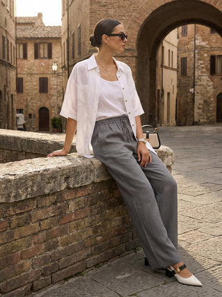LINTICO 100% linen classic pants LYON in neutral grey, tailored bottoms with a relaxed fit and clean design.