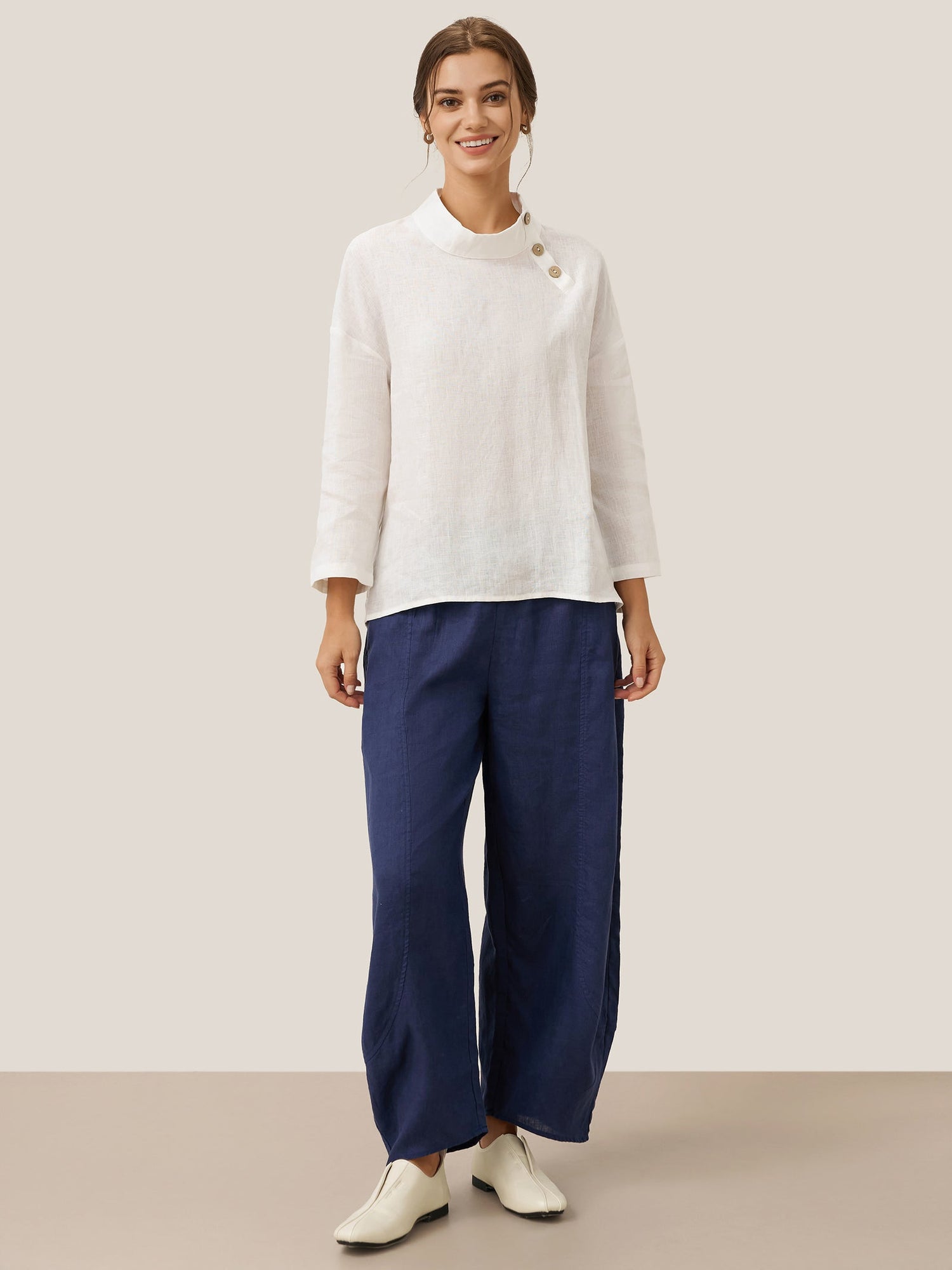 100% Linen Classic Side Neck Top CORA - Glamourous Grace