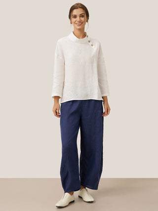 100% Linen Classic Side Neck Top CORA - Glamourous Grace