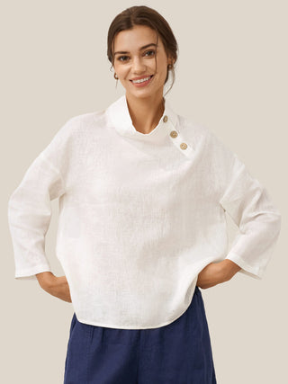 100% Linen Classic Side Neck Top CORA - Glamourous Grace