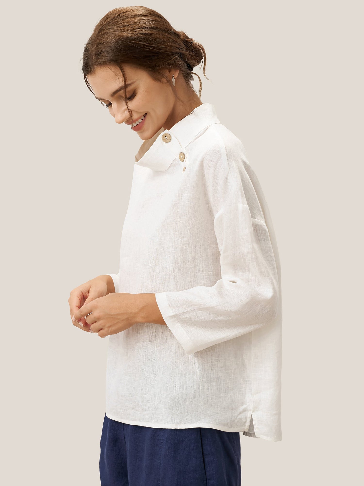 100% Linen Classic Side Neck Top CORA - Glamourous Grace