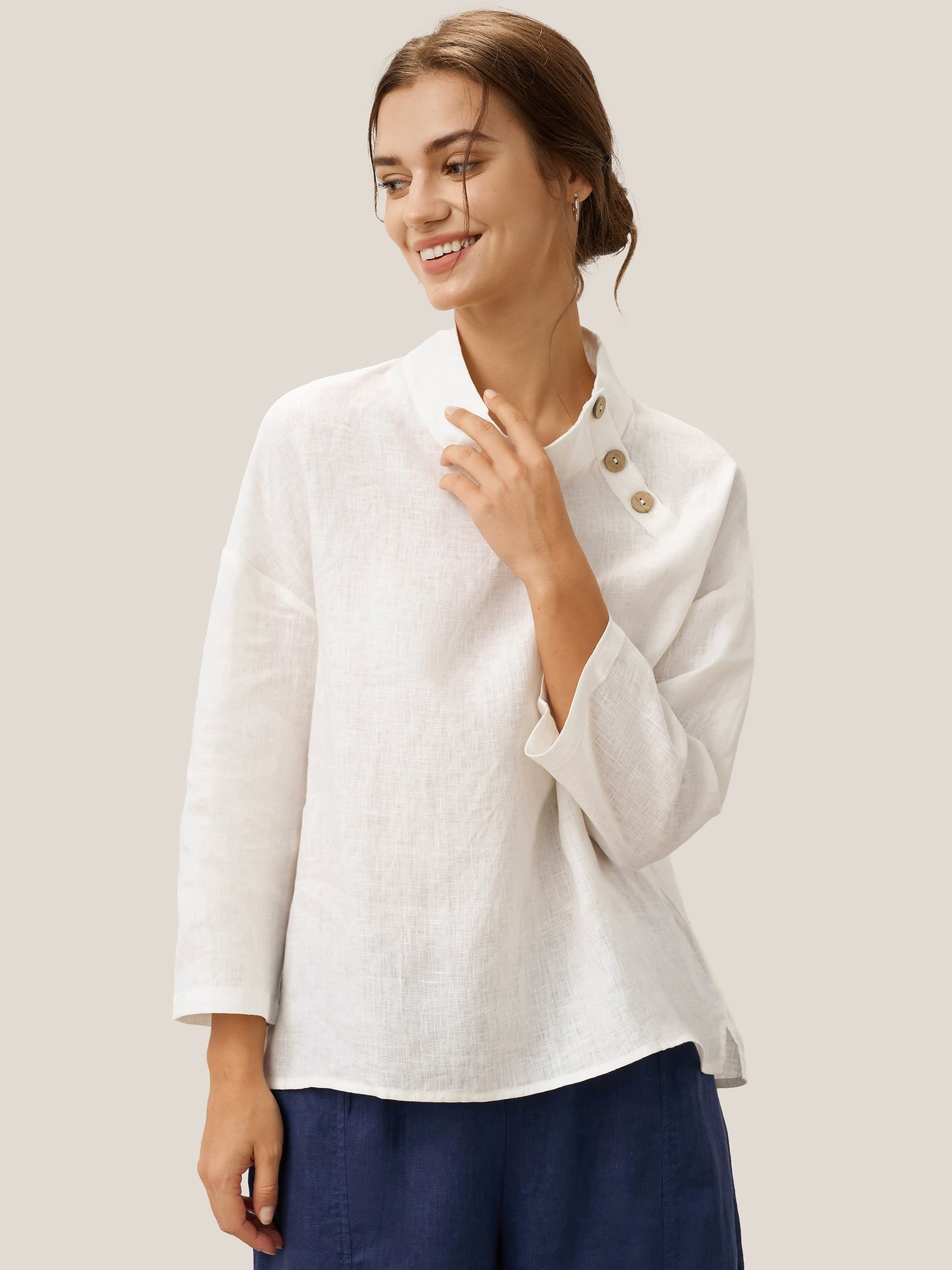 100% Linen Classic Side Neck Top CORA - Glamourous Grace