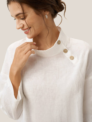 100% Linen Classic Side Neck Top CORA - Glamourous Grace