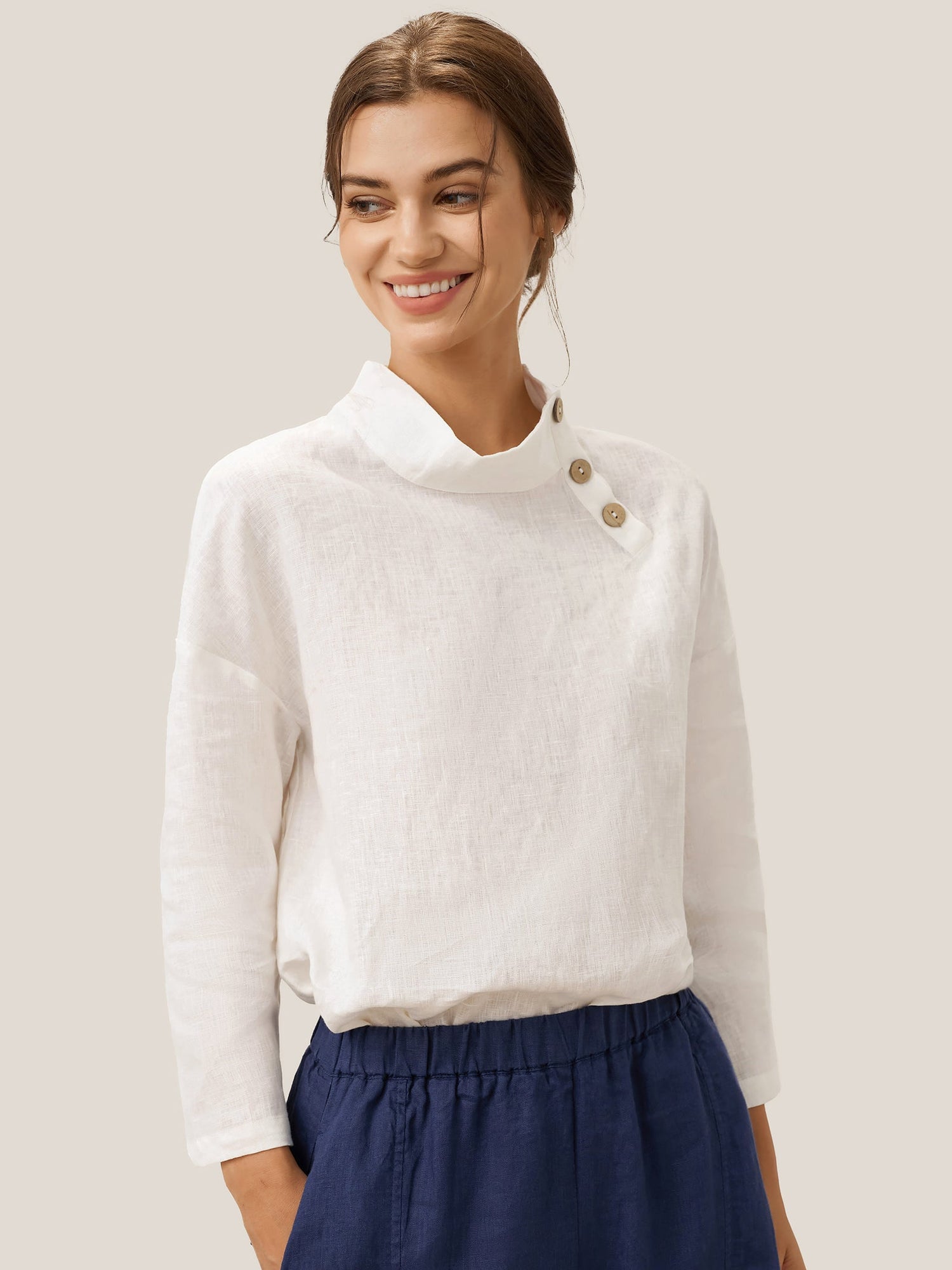 100% Linen Classic Side Neck Top CORA - Glamourous Grace