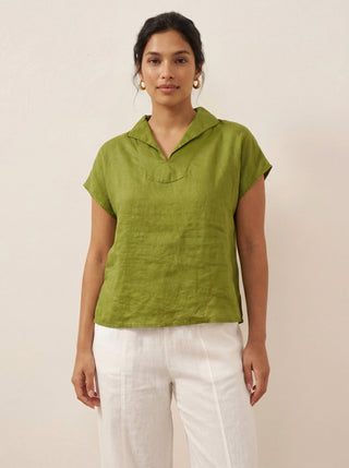 100% Linen Collared Cap Sleeve Top IVY