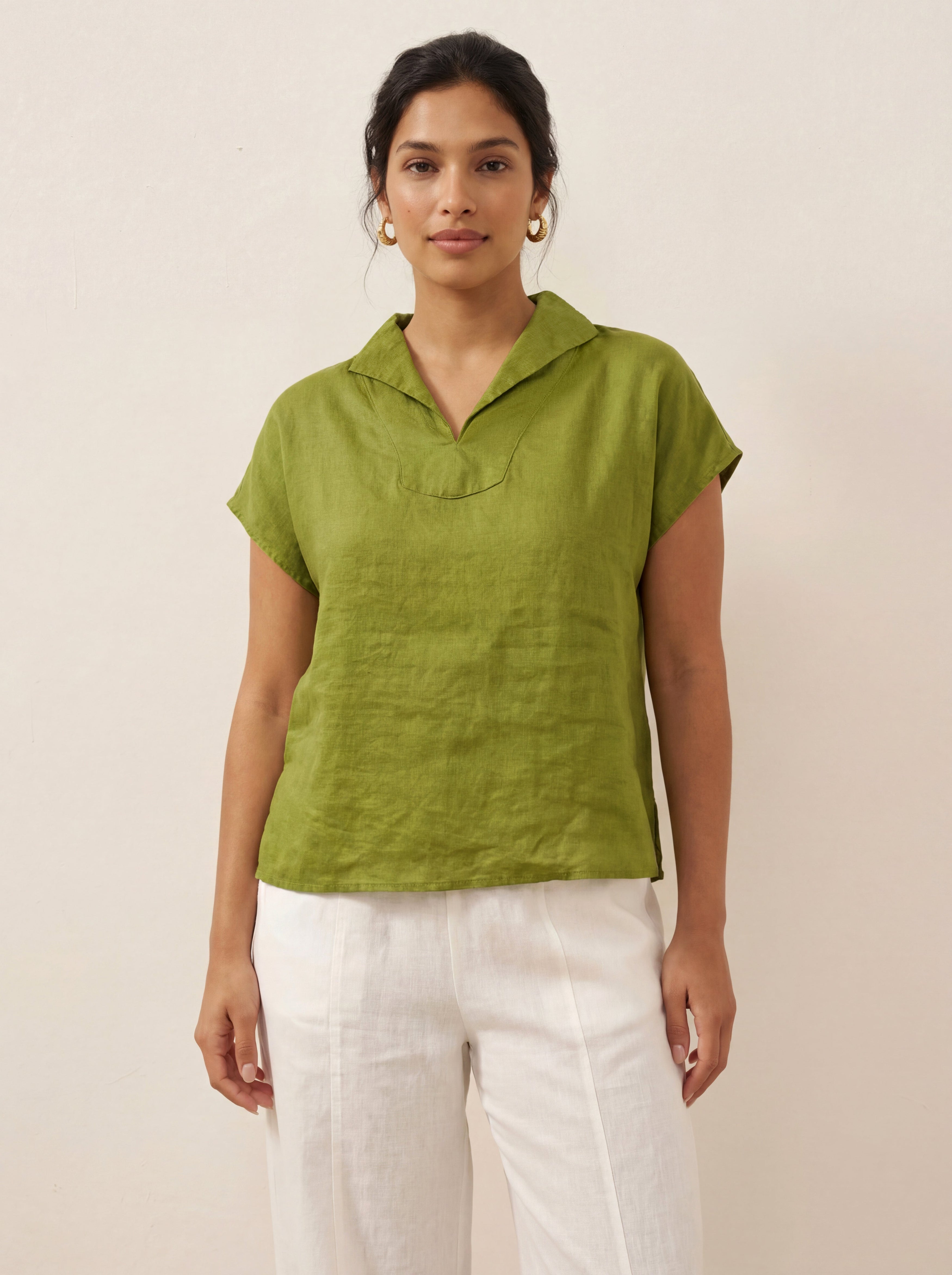 100% Linen Collared Cap Sleeve Top IVY - Glamourous Grace