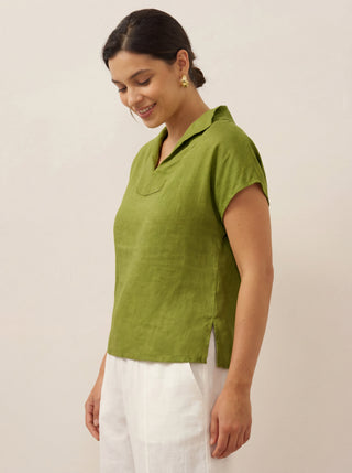 100% Linen Collared Cap Sleeve Top IVY