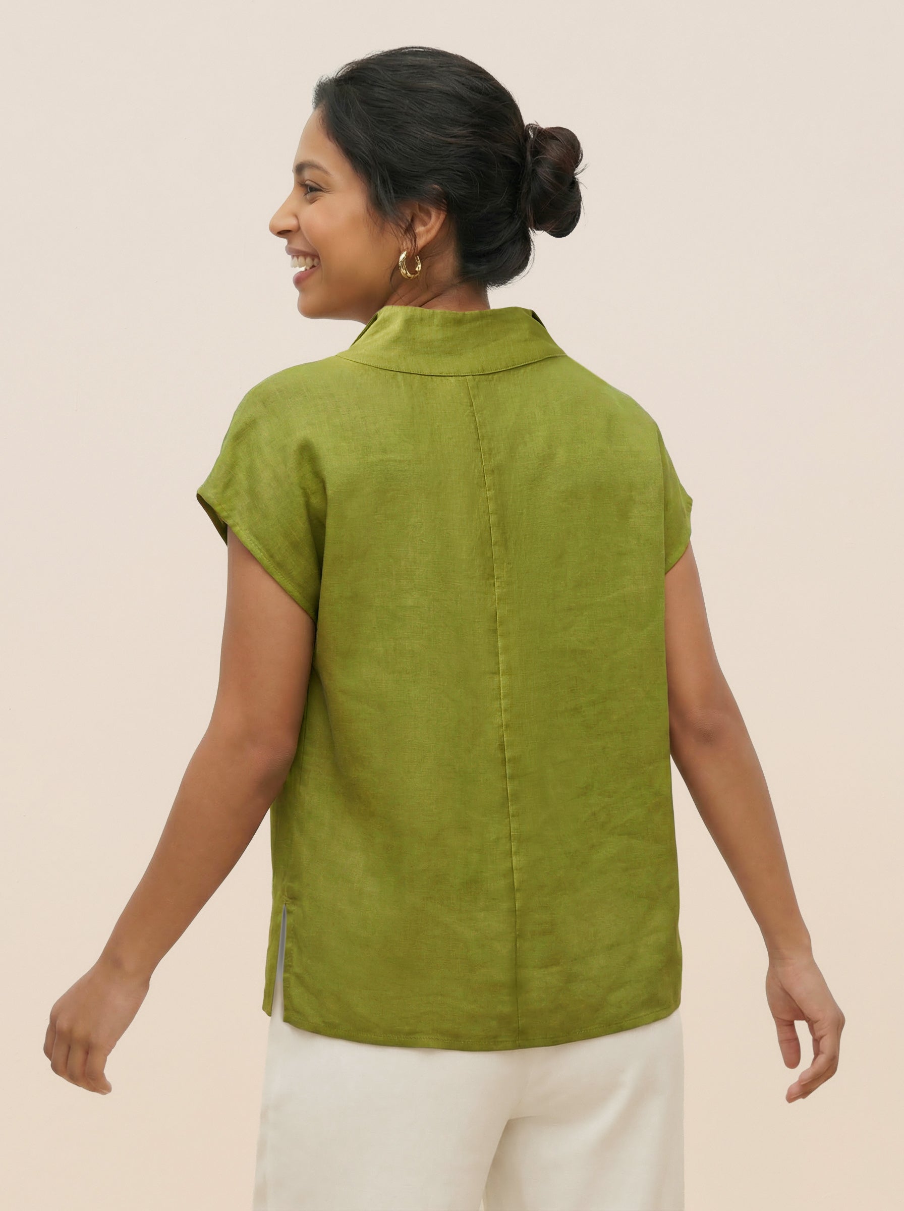 100% Linen Collared Cap Sleeve Top IVY - Glamourous Grace
