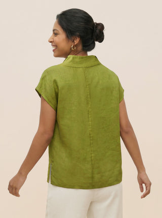 100% Linen Collared Cap Sleeve Top IVY
