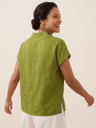 100% Linen Collared Cap Sleeve Top IVY
