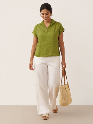 100% Linen Collared Cap Sleeve Top IVY