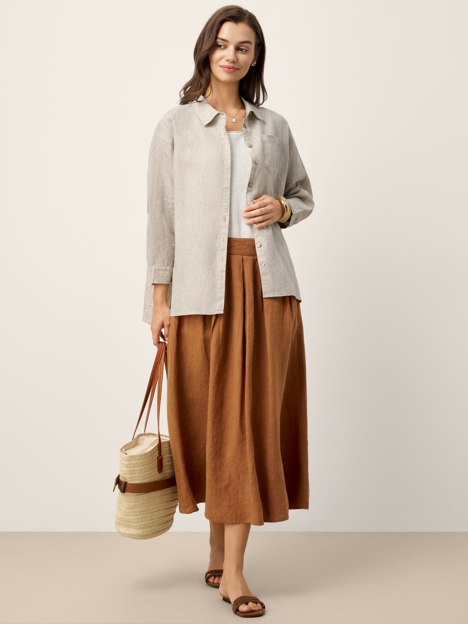 100% Linen Concealed Placket Patch Pocket Shirt FELICITY - Glamourous Grace