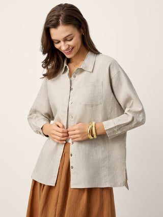 100% Linen Concealed Placket Patch Pocket Shirt FELICITY - Glamourous Grace