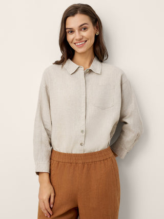 100% Linen Concealed Placket Patch Pocket Shirt FELICITY - Glamourous Grace