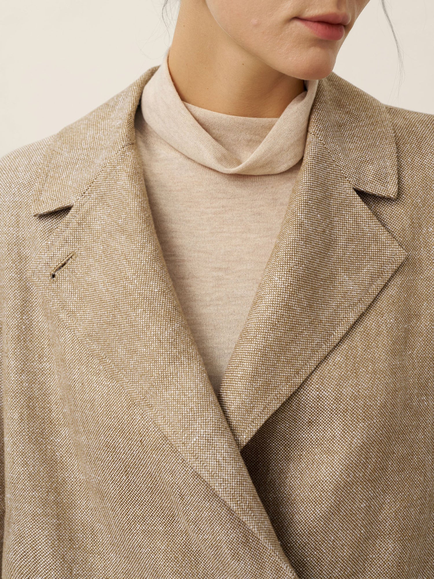100% Linen Convertible Stand Collar Double Breasted Blazer Jacket NAOMI - Glamourous Grace