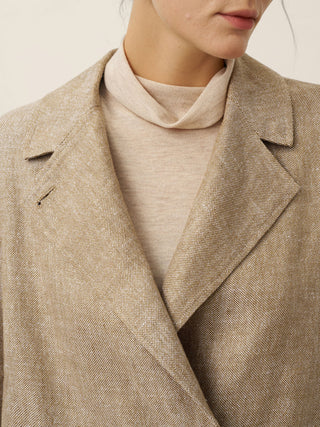 100% Linen Convertible Stand Collar Double Breasted Blazer Jacket NAOMI - Glamourous Grace
