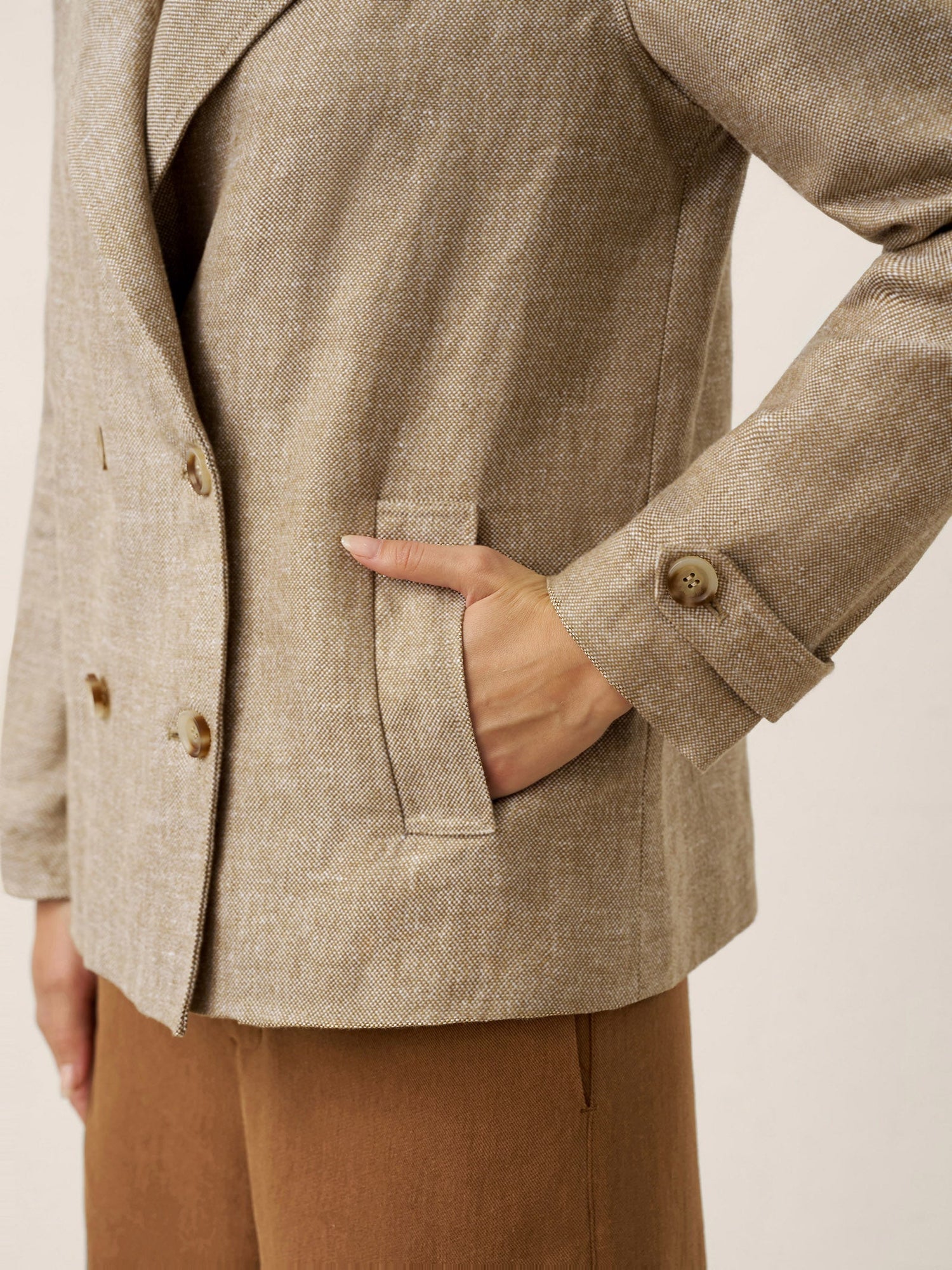 100% Linen Convertible Stand Collar Double Breasted Blazer Jacket NAOMI - Glamourous Grace