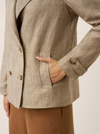 100% Linen Convertible Stand Collar Double Breasted Blazer Jacket NAOMI - Glamourous Grace