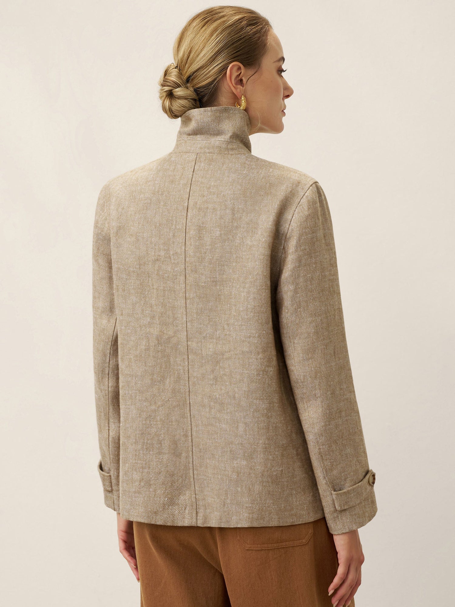100% Linen Convertible Stand Collar Double Breasted Blazer Jacket NAOMI - Glamourous Grace